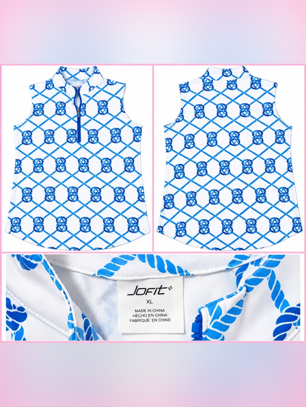 Jofit White One-Piece with Blue Rope Lattice Print